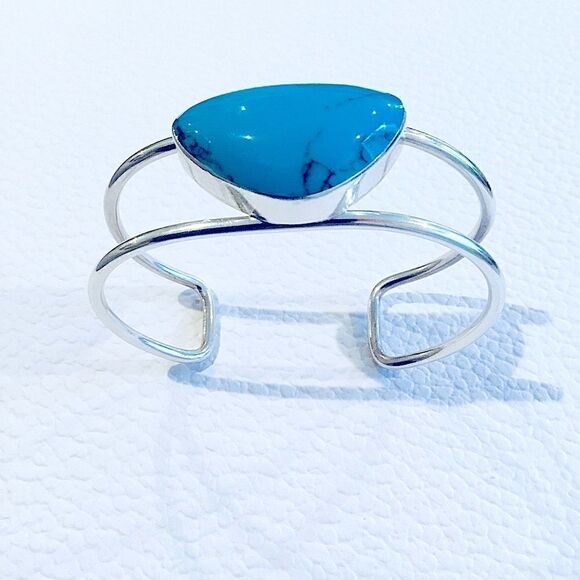 SILVER TURQUOISE BRACELET BOHEMIAN BOHO BANGLE - Picture 1 of 5